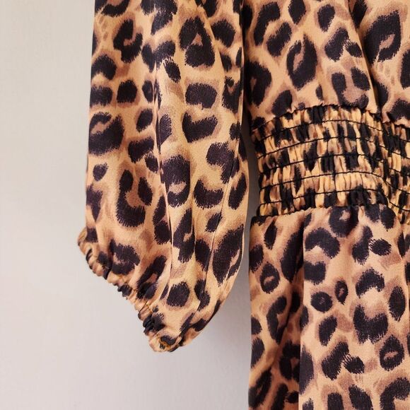 NWT Sam Edelman Leopard Print Smocked Waist A-Line Dress (4) - Picture 4 of 7